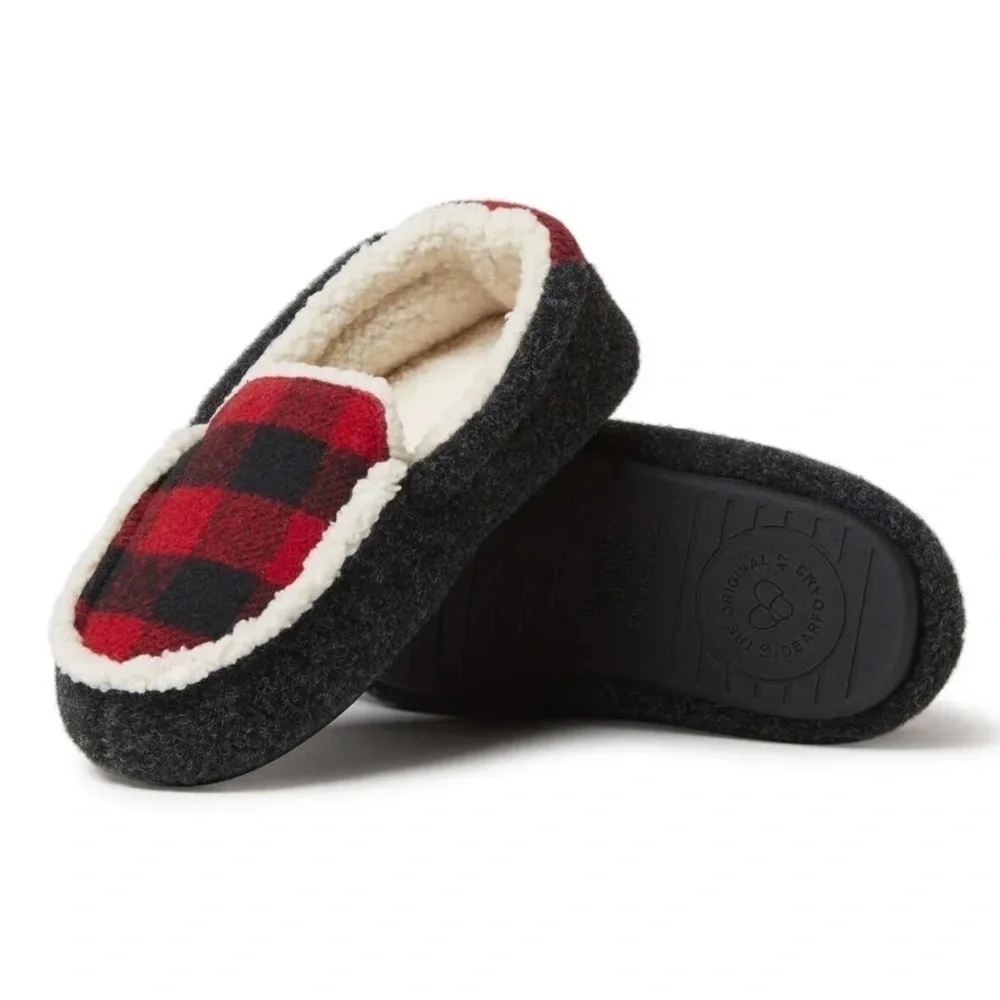 NWT Kids DEARFOAMS Hunter Felted Microwool Moccasin Slipper Buffalo Plaid 2/3
